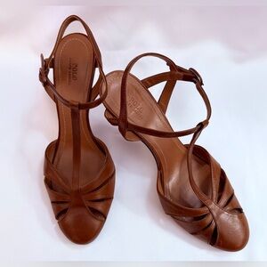 RALPH LAUREN Closed Toe Sandals Shoes Women's US 9B CUIO Vachetta Leather 4”heel
